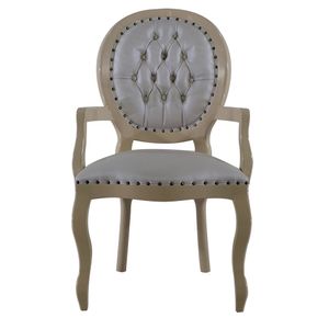Cadeira de Jantar Medalhão Lisa com Braço e Tachas - Wood Prime 25414