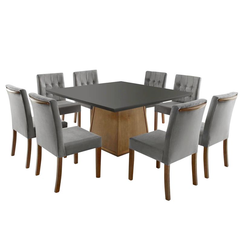 kit-de-jantar-8-cadeiras-elegancia-cinza-sem-braco-com-encosto-mesa-piramide-quadrada-preta-madeira-macica