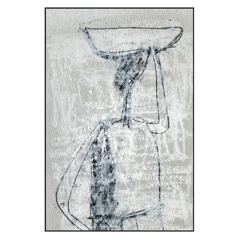 quadro-decorativo-abstrato-mulher-em-movimento-com-a-mao-na-cabeca-cinza-e-branco