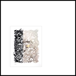 Quadro Decorativo Abstrato Emaranhado Preto e Branco com Tons em Amarelo - CZ 44102