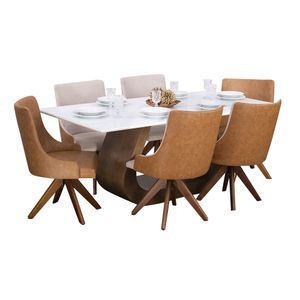 Conjunto Sala de Jantar Mesa Design com 6 Cadeiras Mirage Giratória - Wood Prime 44664