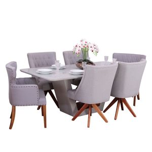 Conjunto Sala de Jantar Mesa Lilie com 4 Cadeiras Ellos Giratória e 2 Cadeiras Matelassê - Wood Prime 38710