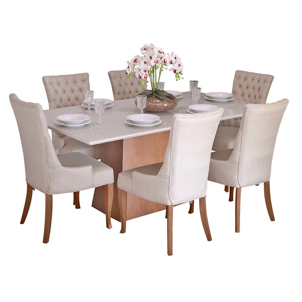 Conjunto Sala de jantar Mesa Bonnie com 6 Cadeiras Judy - Wood