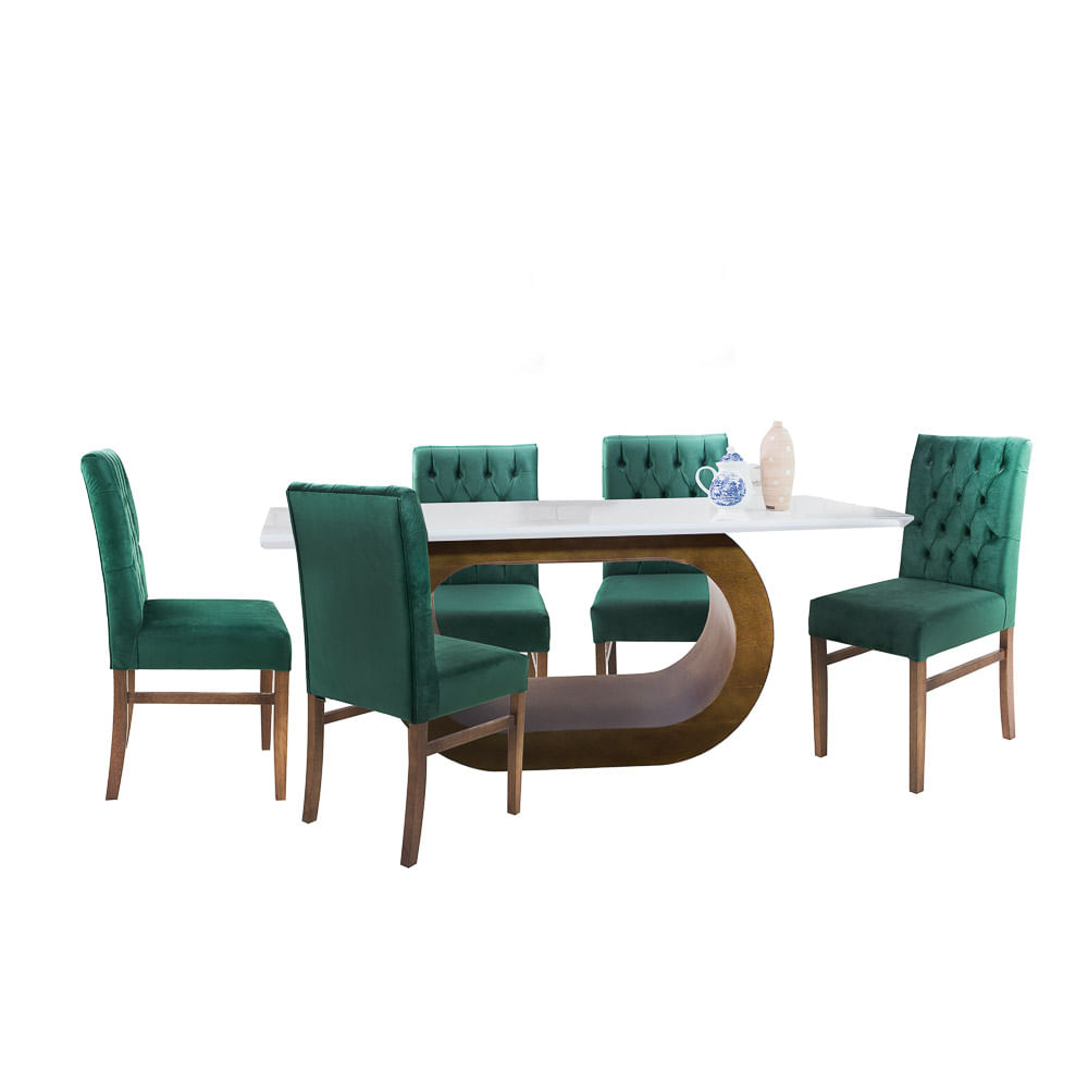 Conjunto Sala de Jantar Mesa Bonnie com 6 Cadeiras Medalhão Palha - Wood  Prime 38716